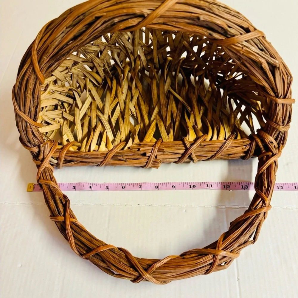 Wall Pocket Vintage Boho rattan twiggy 2 tone handmade in brown and tan